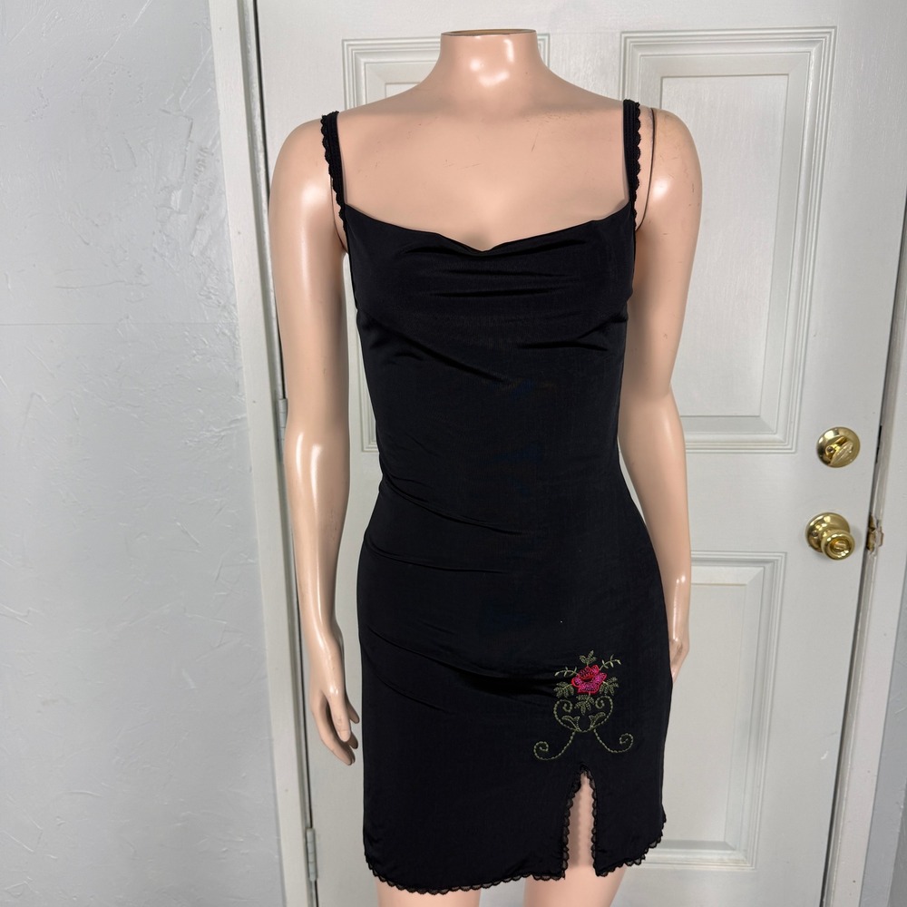 Vintage Y2K XOXO Women's Dress Small Mini Slit Polyester Floral Stretch U3-10